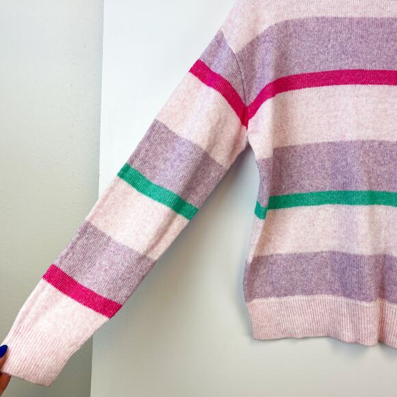 Elizabeth and James Size S Striped Stretch Crew Knit Sweater Pink Purple - Picture 5 of 10